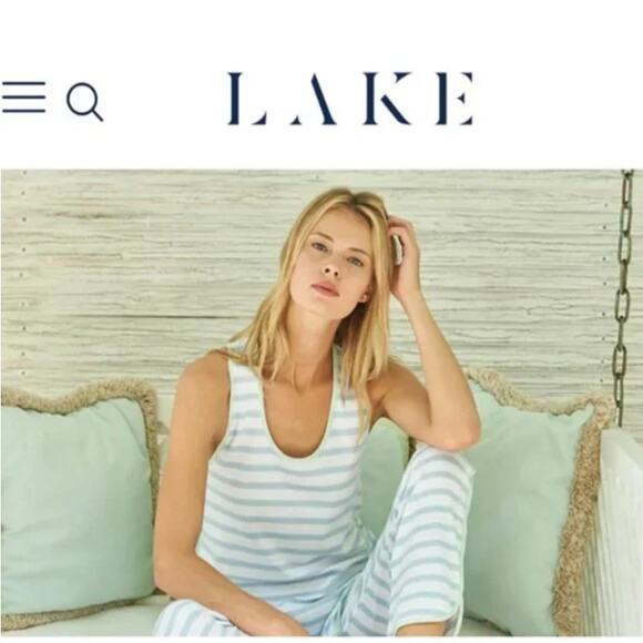LAKE Saltwater Blue Striped Pima Cotton Pajama Tank Top - Picture 1 of 8